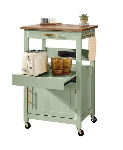 Best Choice Products Rolling Kitchen Island Cart, Cabinet With Drawer, Sliding Tray, Outlet, Wheels, Hooks