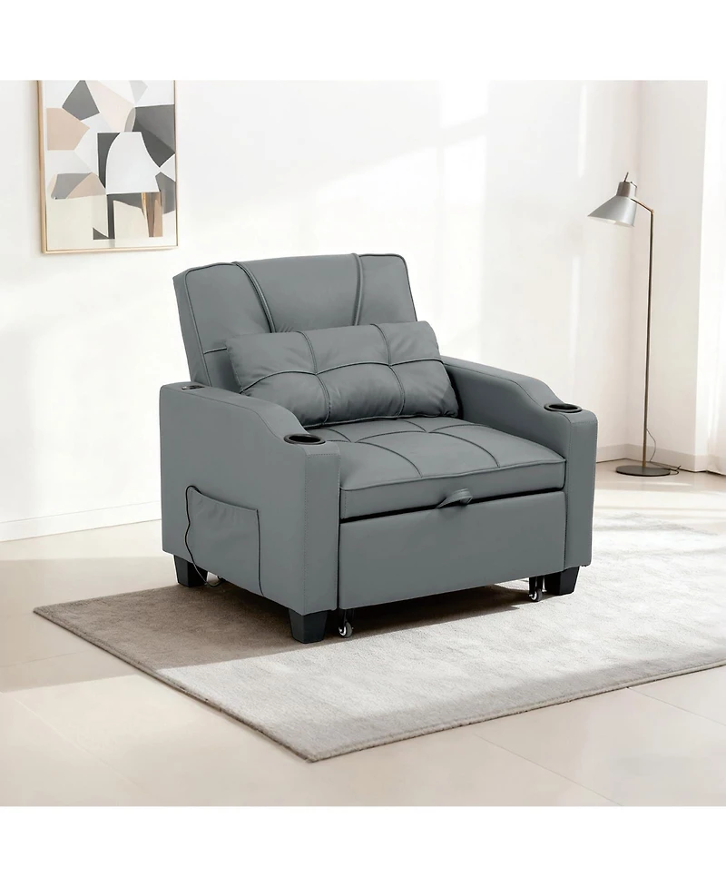 gaomon Convertible Sleeper Sofa Chair, Pull Out Bed, Single Sofa Recliner with Vibration Massage Lumbar Pillow