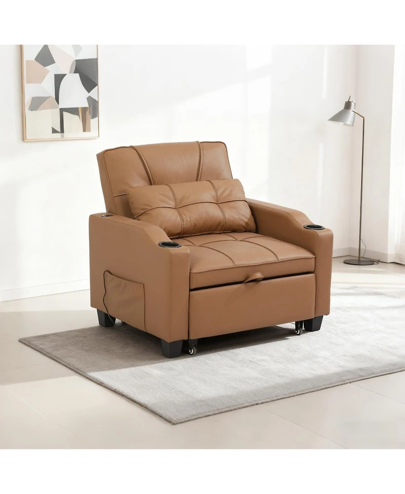 gaomon Convertible Sleeper Sofa Chair, Pull Out Bed, Single Recliner with Vibration Massage Lumbar Pillow