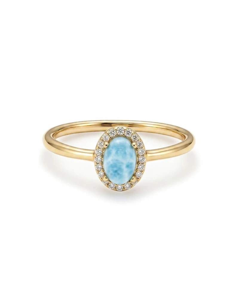 Adornia Fine 14k Gold Plated Oval Larimar Cz Halo Ring