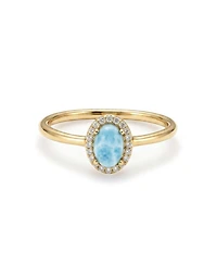 Adornia Fine 14k Gold Plated Oval Larimar Cz Halo Ring