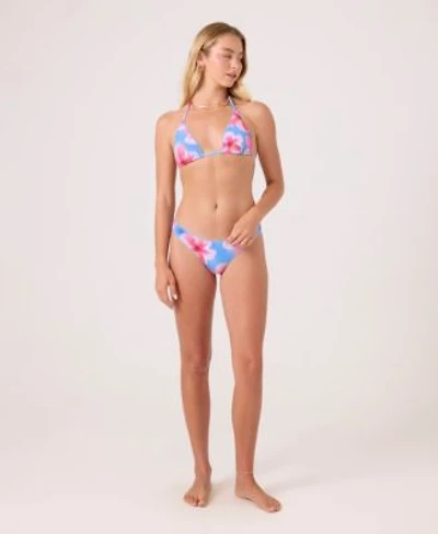 Roxy Womens Hibiscus Haze Marrow Edge Mini Tiki Tri Bikini Top Shirred Cheeky Swim Bottoms