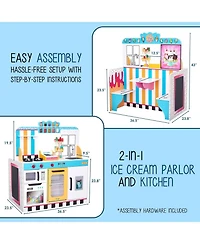 Lil' Jumbl Double-Sided Ice Cream Parlor Pretend Play Set, Wooden Diner Set with Cash Register and More