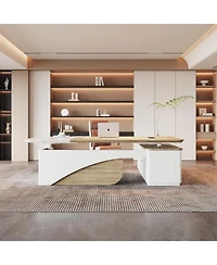 logicfox Executive Office Desk Adjustable Height with Drawers Outlet Storage Shelve