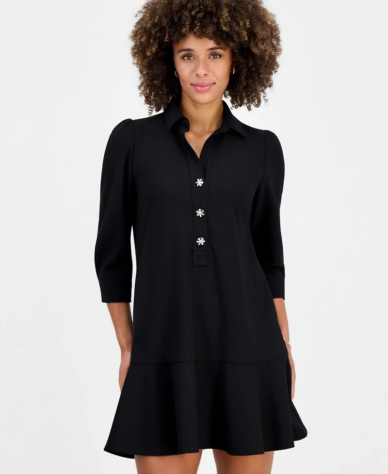 Robbie Bee Women's Collared 3/4-Sleeve Flared-Hem Dress