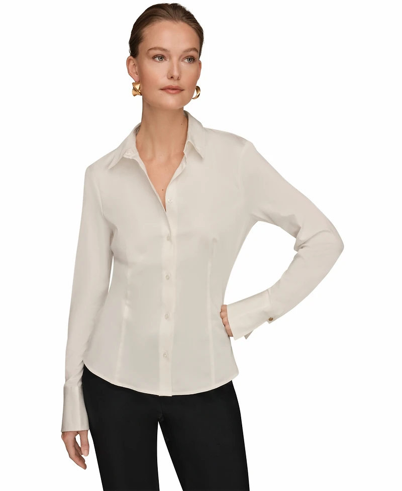 Donna Karan New York Women's Mixed Media Long-Sleeve Poplin Shirt