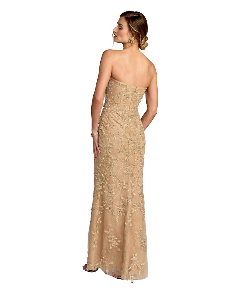 Mac Duggal Petite Beaded Mermaid Gown with 3D Flowers