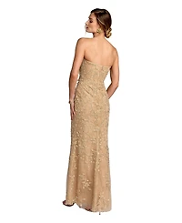 Mac Duggal Petite Beaded Mermaid Gown with 3D Flowers