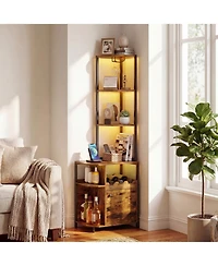 Slickblue 6-Tier Corner Bar Cabinet with Led Lights and Built-In Charging Station