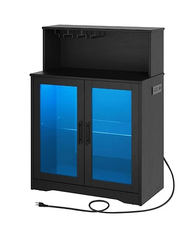 Slickblue Modern Bar Cabinet with Wine Glass Holder, Led Light and Power Outlet
