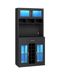 Slickblue Bar Cabinet with Led Light, Coffee Bar and Microwave Storage Cabinet