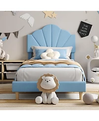 homfan Soft Upholstered Platform Bed Frame for Kids and Teens, Adjustable Headboard, Sturdy Wood Slat Metal Support