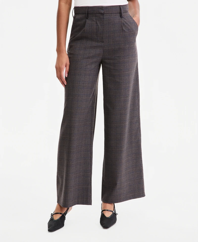 Bar Iii Women's Plaid High-Rise Wide-Leg Pants, Macy's Exclusive