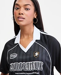Bar Iii Women's Collared Competitive Graphic Striped Crop Jersey, Macy's Exclusive