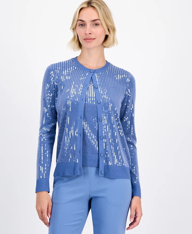 Anne Klein Women's Button-Front Sequin Cardigan