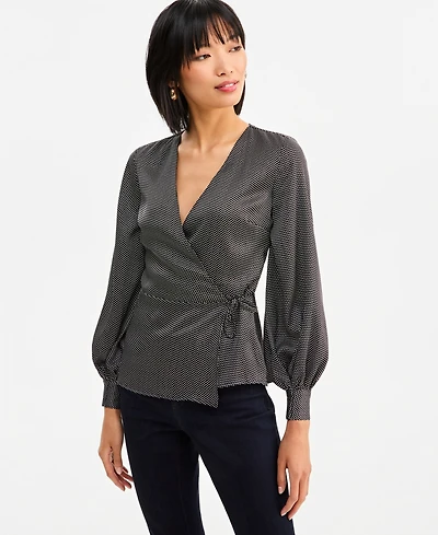 I.n.c. International Concepts Women's Long Sleeve Printed Wrap Top, Macy's Exclusive
