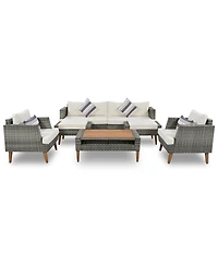 Asagikoiai Outdoor Rattan Conversation Set 6 Pieces All-Weather Pe Wicker Furniture with Wood Table Asagikoiai