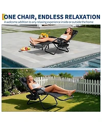 homfan 2 Piece 42-Inch Lounge Chairs with Cup Holder. Metal Frame Outdoor Recliner Set for Patio Garden. Textilene Fabric