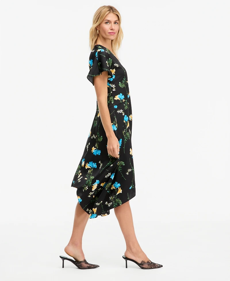 I.n.c. International Concepts Women's Floral Satin Asymmetrical Hem Midi Dress, Macy's Exclusive