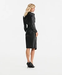 I.n.c. Women's Long-Sleeve Faux Leather V-Neck Dress, Macy's Exclusive