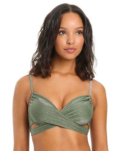Bar Iii Women's Shimmer Core Solids Wrap Neck Underwire Bikini Top, Macy's Exclusive