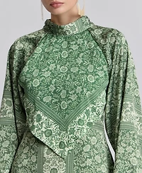 Avec Les Filles Women's Printed Satin High Neck Scarf Mini Dress