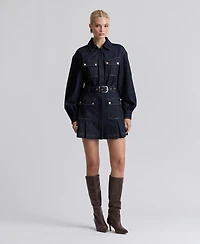 Avec Les Filles Women's Stretch Denim Belted Cargo Mini Dress