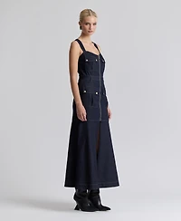 Avec Les Filles Women's Stretch Denim Cargo Zip-Front Midi Dress