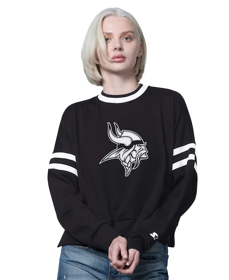 Starter Women's Black Minnesota Vikings Rally Drop Shoulder Cropped Sweatshirt