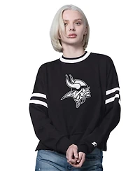 Starter Women's Black Minnesota Vikings Rally Drop Shoulder Cropped Sweatshirt