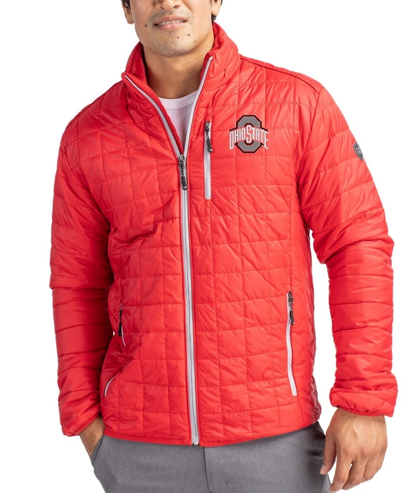Cutter & Buck Men's Scarlet Ohio State Buckeyes Rainier Eco Insulated PrimaLoft Full-Zip Puffer Jacket