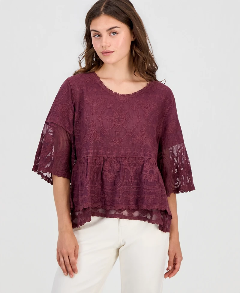 Democracy Petite Lace Double Bell Flounce Top