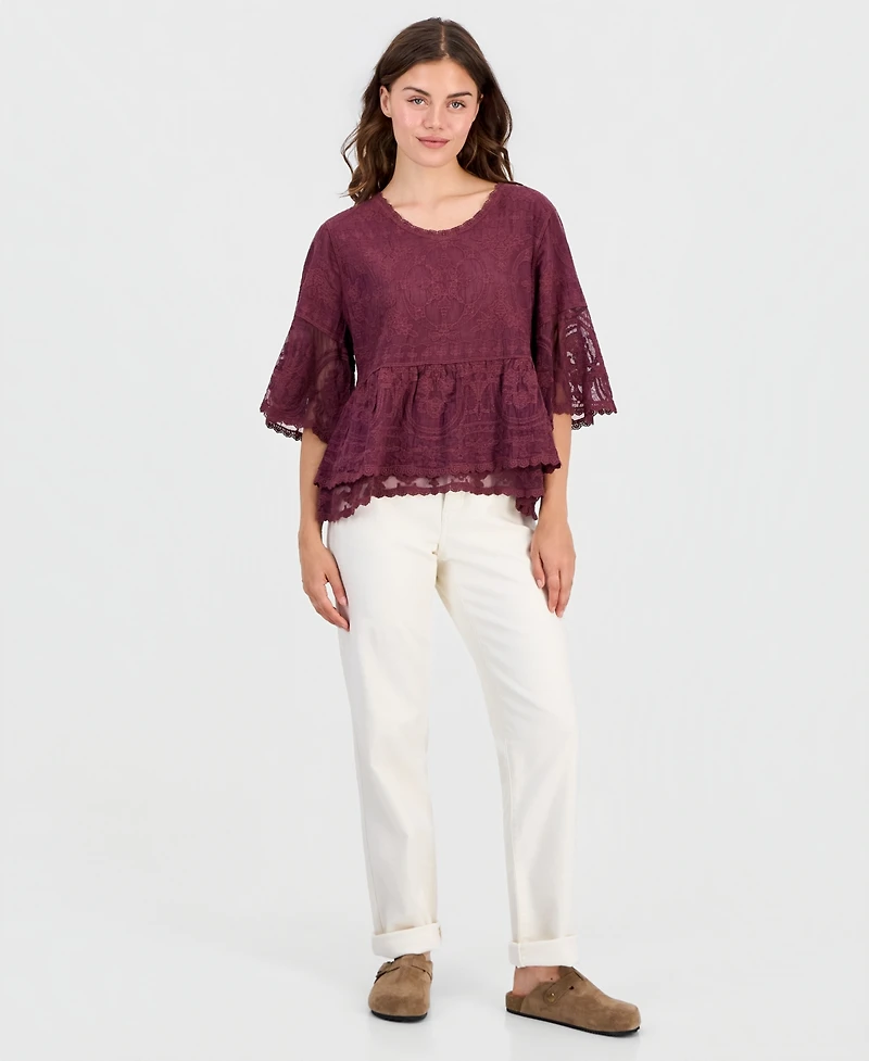 Democracy Petite Lace Double Bell Flounce Top