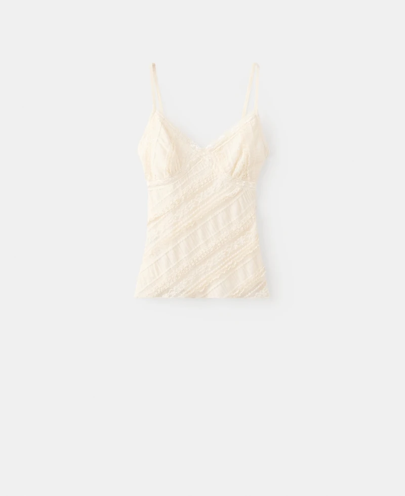 Mango Women's V-Neck Lace Top