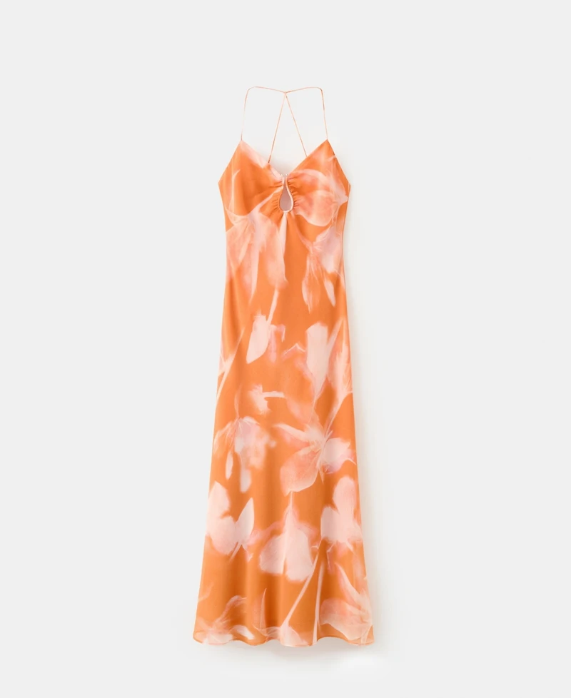 Mango Women's Metallic Cutout Floral Dress
