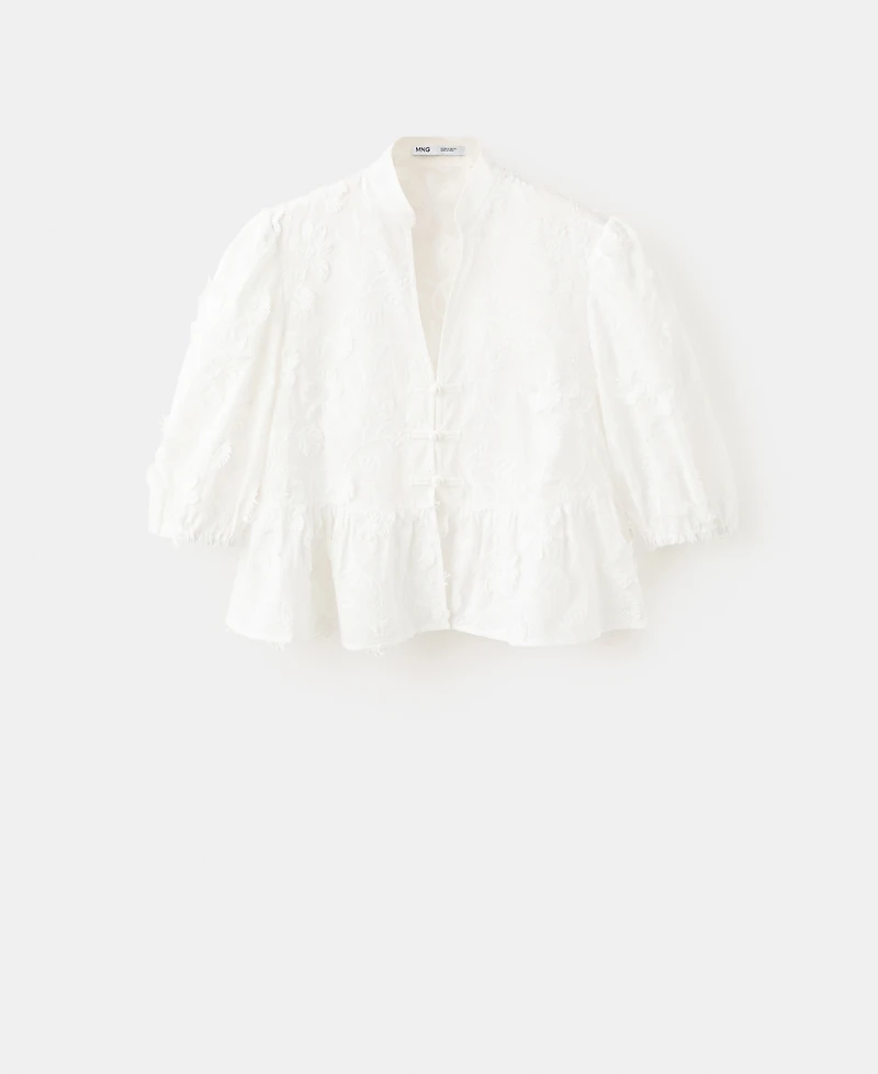 Mango Women's Embroidered Puff-Sleeve Blouse