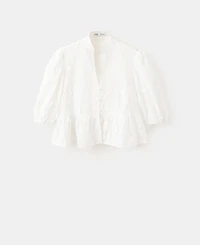 Mango Women's Embroidered Puff-Sleeve Blouse