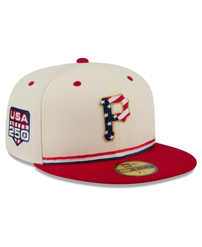 New Era Men's Cream/Red Pittsburgh Pirates Usa 250 Fourth of July 59FIFTY Fitted Hat