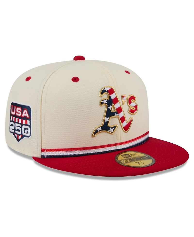 New Era Men's Cream/Red Athletics Usa 250 Fourth of July 59FIFTY Fitted Hat