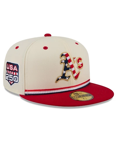 New Era Men's Cream/Red Athletics Usa 250 Fourth of July 59FIFTY Fitted Hat