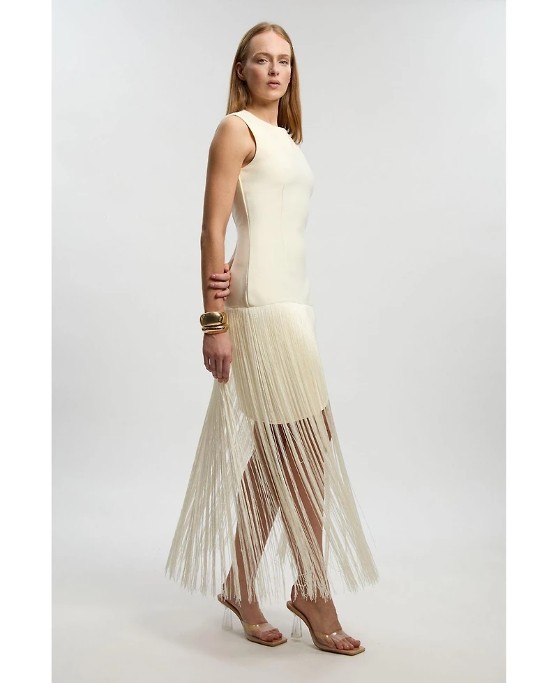 Karen Millen Women's Form Fit Bandage Tassel Hem Mini Dress