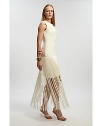 Karen Millen Women's Form Fit Bandage Tassel Hem Mini Dress