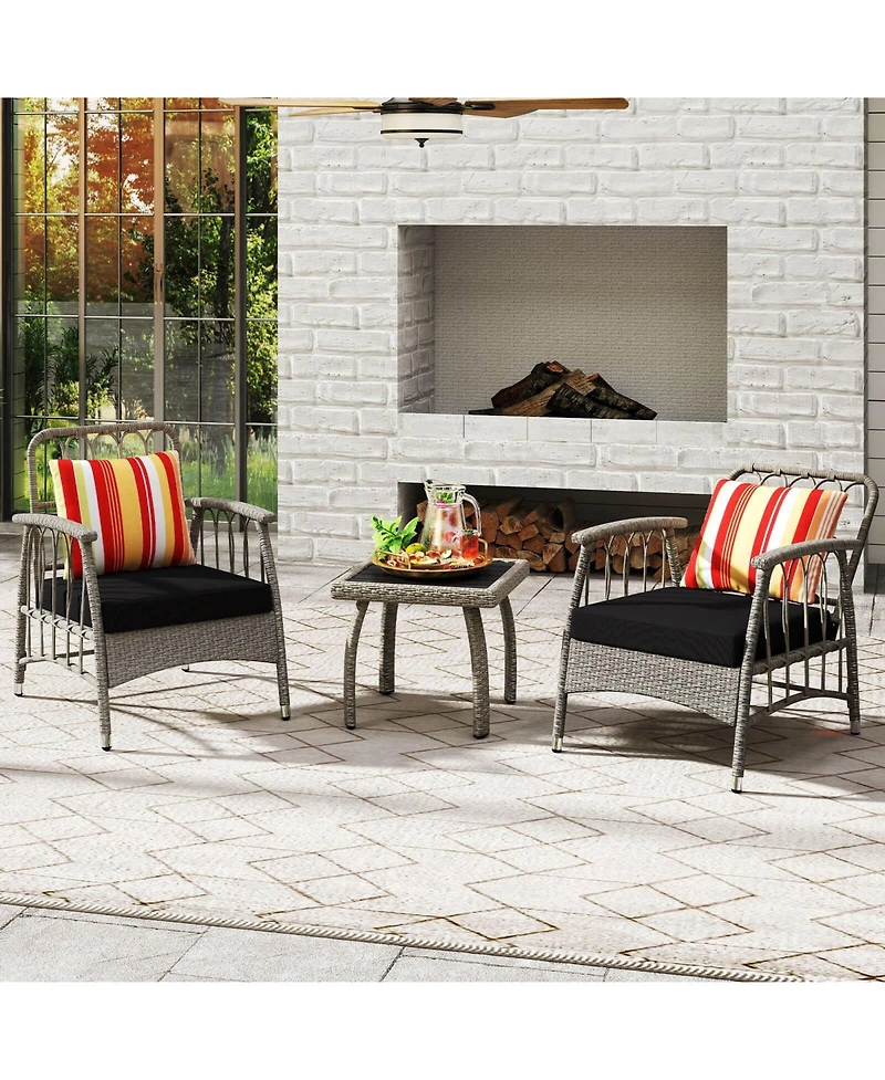 Costway 3 Piece Patio Pe Wicker Furniture Set with 5-Level Adjustable Backrest Bistro Set