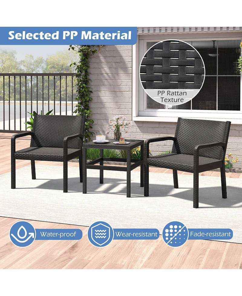 Costway 3 Piece Patio Furniture Set with 2 Modern Rattan Armchair and 25 Squire Side Table