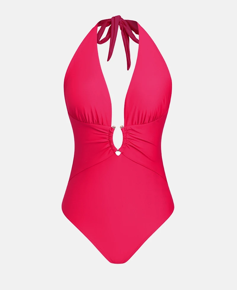 Cupshe Women's Halter Plunging Deep V neck One-Piece Swimsuit