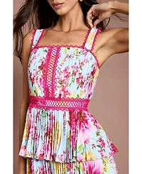 Coast Women's Pleated Floral Square Neck Midi Dress