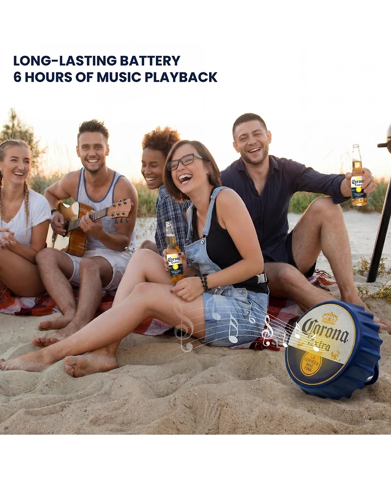 Corona Bluetooth Bottle Cap Speaker with Led Lights, Fm Radio, Kickstand, and Wall Mount