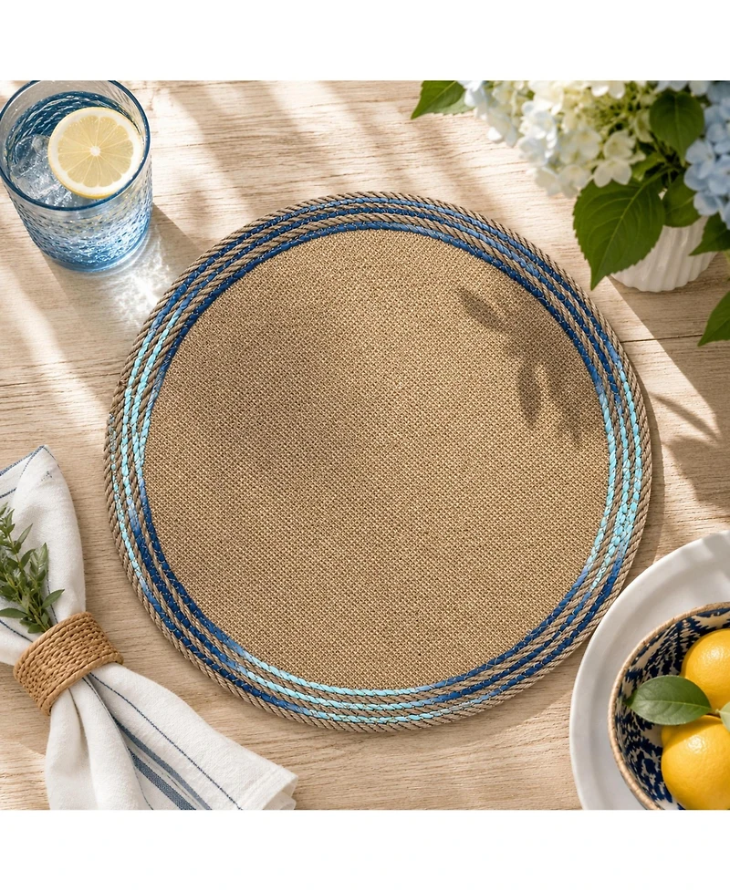 Dainty Home Key West 15" Round Natural Jute Multicolor Placemats Set of 4 - Durable Table Mats