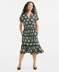 Style & Co Women's Printed V-Neck Short-Sleeve Knit Midi Dress, Macy's Exclusive