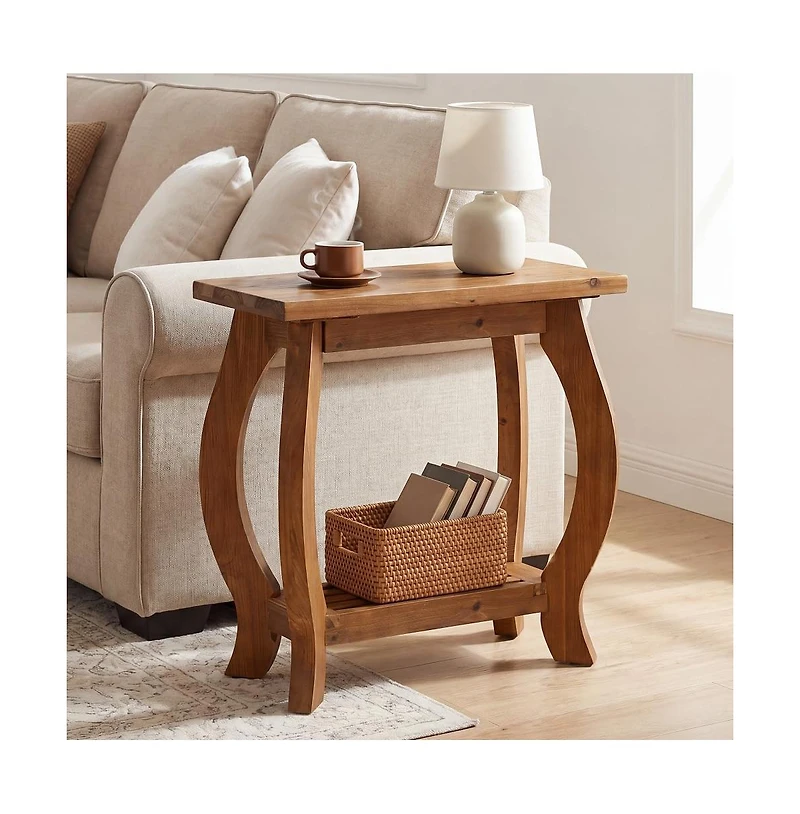 Tribesigns Narrow Side Table, 2-Tier Solid Wood End Table with Storage Shelf, Curved Legs Farmhouse Nightstand for Small Spaces, Bedroom, Living Room